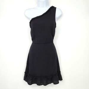 Blue Rain Womens One Shoulder Dress Size S Black Mini Ruffle Coquette Twee